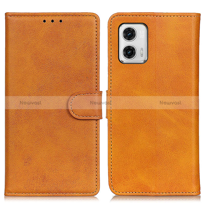 Leather Case Stands Flip Cover Holder A05D for Motorola Moto G73 5G Brown