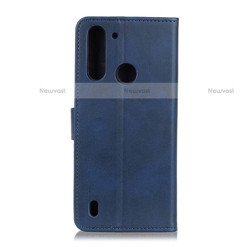 Leather Case Stands Flip Cover Holder A05D for Motorola Moto One Fusion Blue