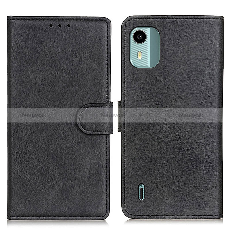 Leather Case Stands Flip Cover Holder A05D for Nokia C12 Black