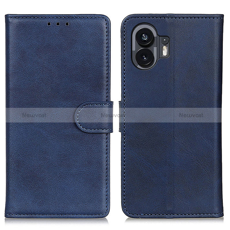 Leather Case Stands Flip Cover Holder A05D for Nothing Phone 2 Blue