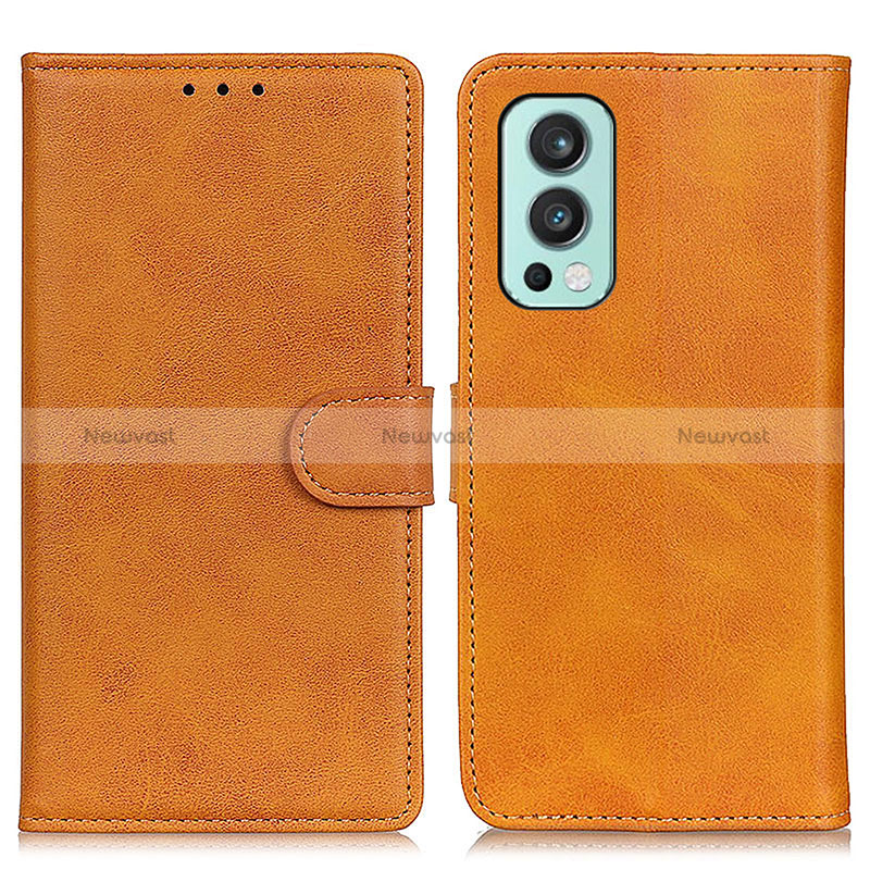 Leather Case Stands Flip Cover Holder A05D for OnePlus Nord 2 5G Brown