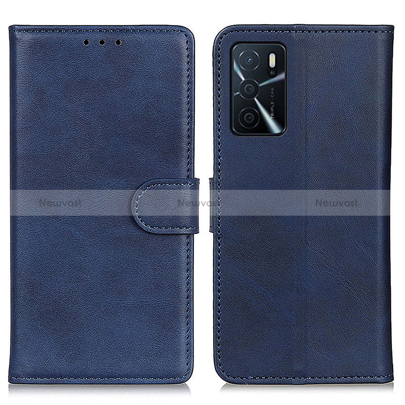 Leather Case Stands Flip Cover Holder A05D for Oppo A16 Blue