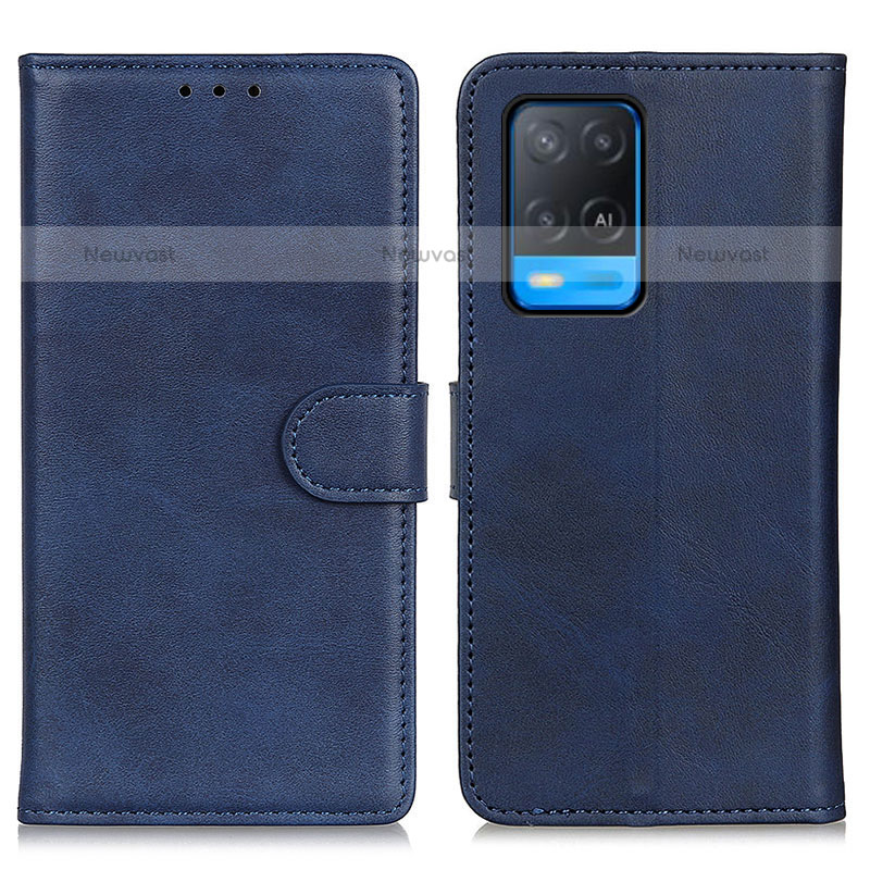 Leather Case Stands Flip Cover Holder A05D for Oppo A54 4G Blue