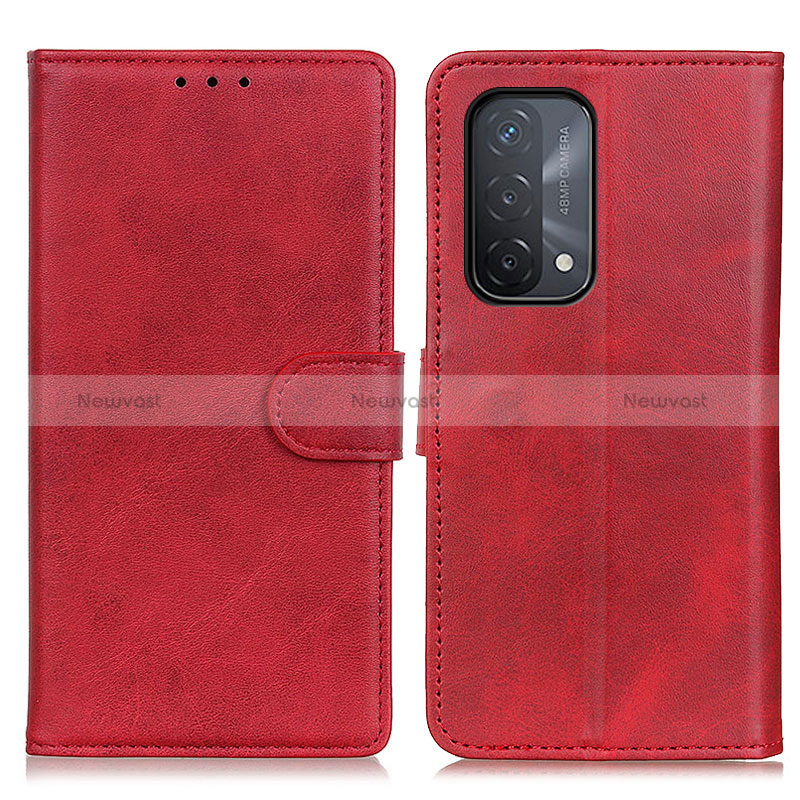 Leather Case Stands Flip Cover Holder A05D for Oppo A54 5G Red