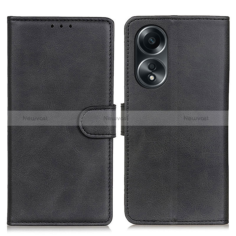 Leather Case Stands Flip Cover Holder A05D for Oppo A58 5G Black