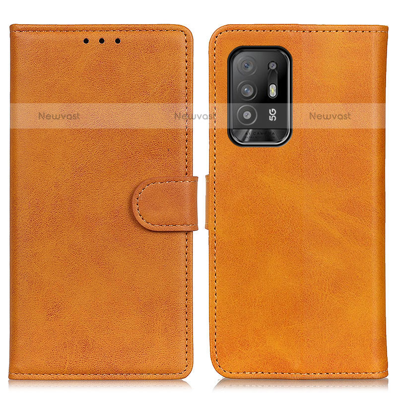 Leather Case Stands Flip Cover Holder A05D for Oppo A94 5G Brown