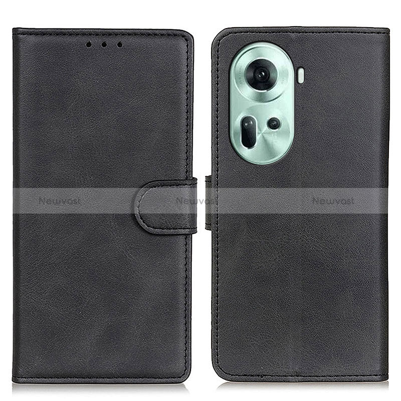 Leather Case Stands Flip Cover Holder A05D for Oppo Reno11 5G Black