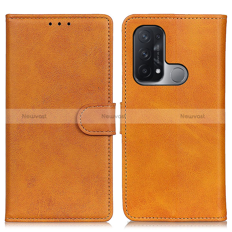 Leather Case Stands Flip Cover Holder A05D for Oppo Reno5 A Brown