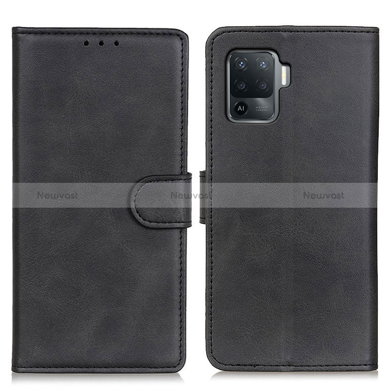 Leather Case Stands Flip Cover Holder A05D for Oppo Reno5 F Black