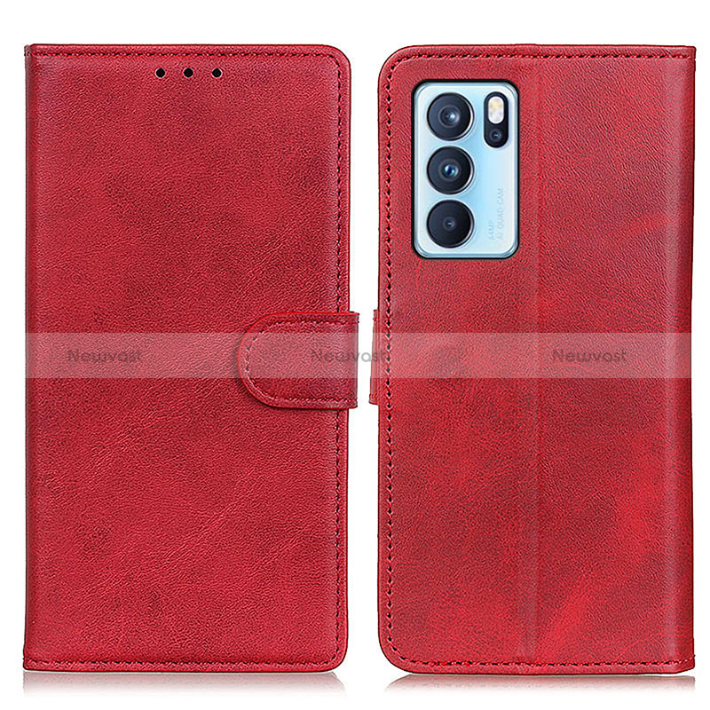 Leather Case Stands Flip Cover Holder A05D for Oppo Reno6 Pro 5G India Red