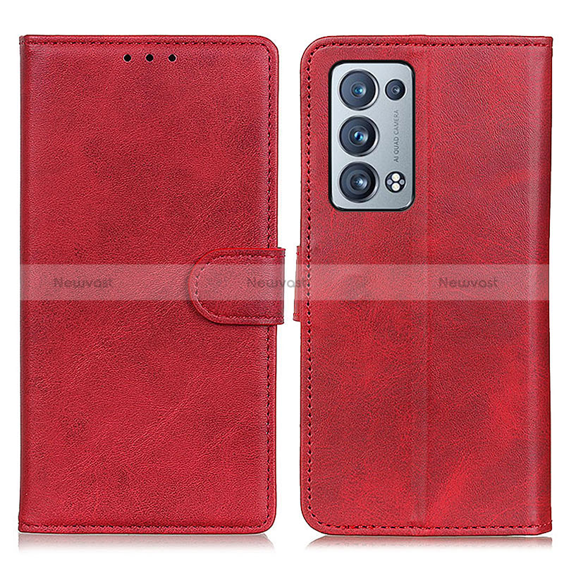 Leather Case Stands Flip Cover Holder A05D for Oppo Reno6 Pro+ Plus 5G Red