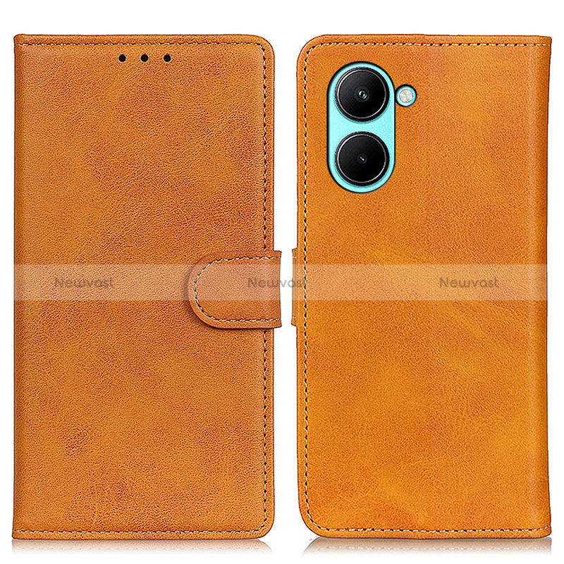 Leather Case Stands Flip Cover Holder A05D for Realme C33 (2023) Brown