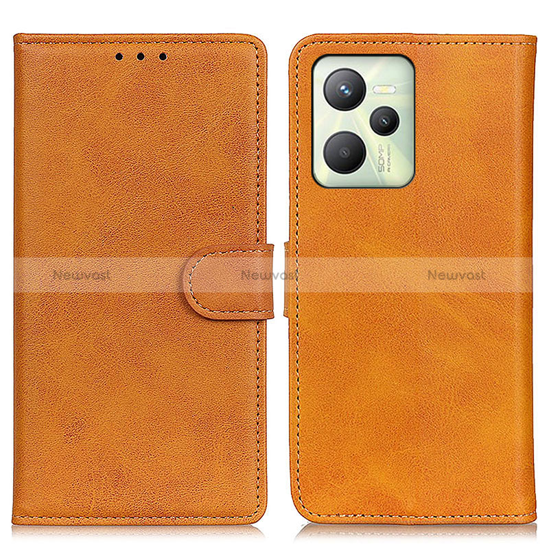 Leather Case Stands Flip Cover Holder A05D for Realme Narzo 50A Prime Brown