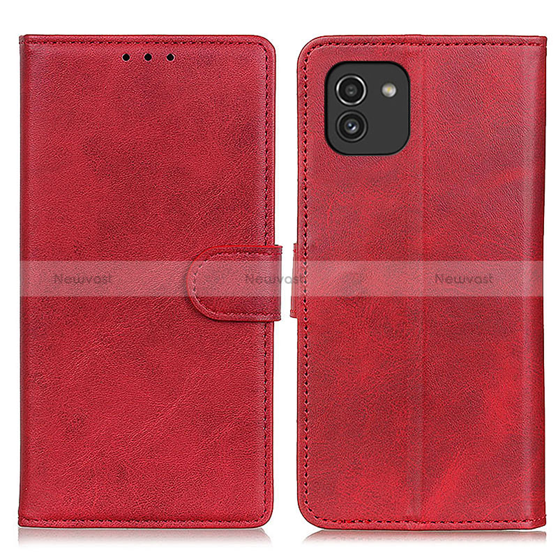 Leather Case Stands Flip Cover Holder A05D for Samsung Galaxy A03 Red