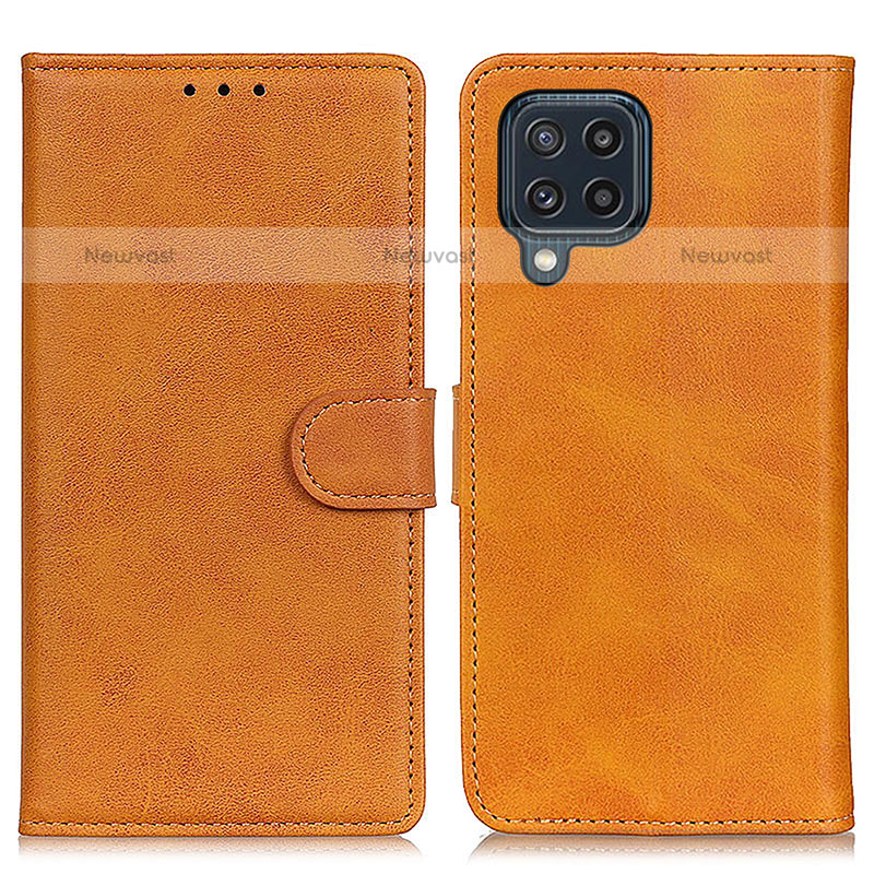 Leather Case Stands Flip Cover Holder A05D for Samsung Galaxy M32 4G Brown