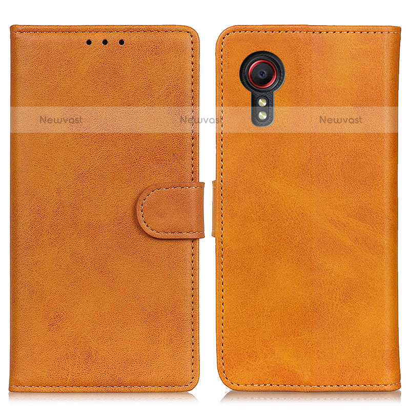 Leather Case Stands Flip Cover Holder A05D for Samsung Galaxy XCover 5 SM-G525F Brown