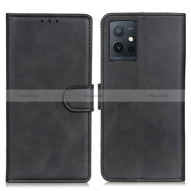 Leather Case Stands Flip Cover Holder A05D for Vivo iQOO Z6 5G Black