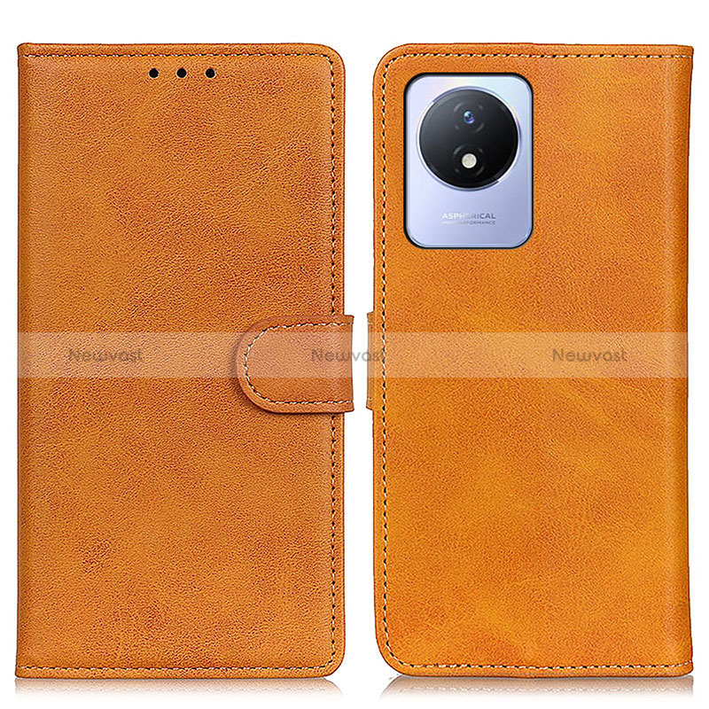 Leather Case Stands Flip Cover Holder A05D for Vivo Y02A Brown