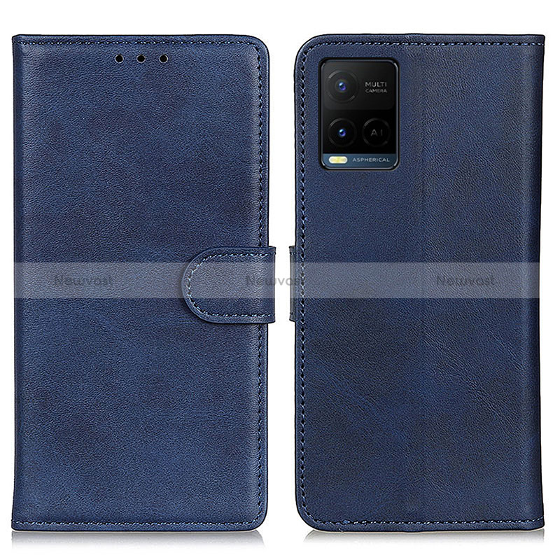 Leather Case Stands Flip Cover Holder A05D for Vivo Y21 Blue