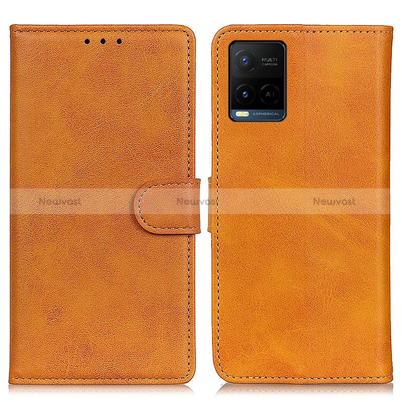 Leather Case Stands Flip Cover Holder A05D for Vivo Y21G Brown