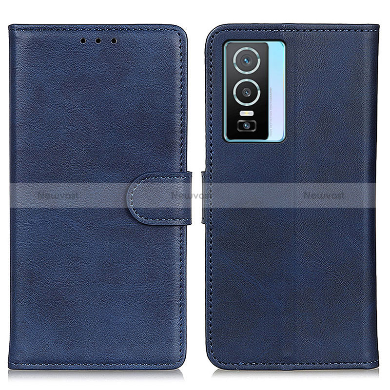 Leather Case Stands Flip Cover Holder A05D for Vivo Y74s 5G Blue