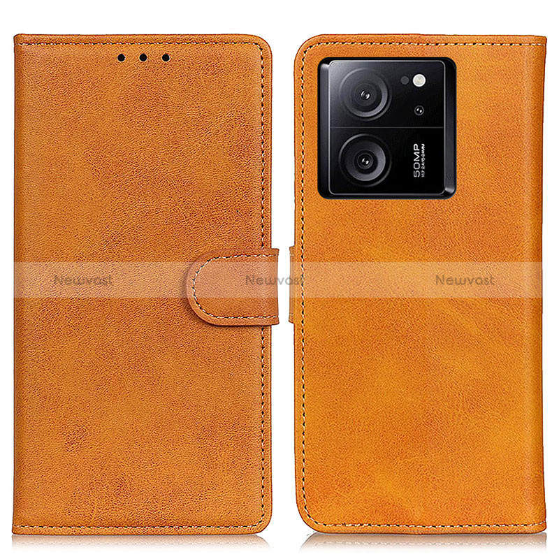 Leather Case Stands Flip Cover Holder A05D for Xiaomi Mi 13T 5G Brown