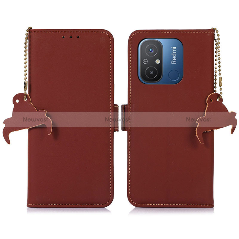 Leather Case Stands Flip Cover Holder A05D for Xiaomi Redmi 11A 4G Brown