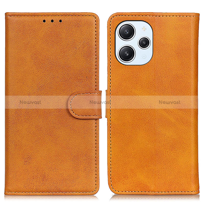 Leather Case Stands Flip Cover Holder A05D for Xiaomi Redmi 12 4G Brown