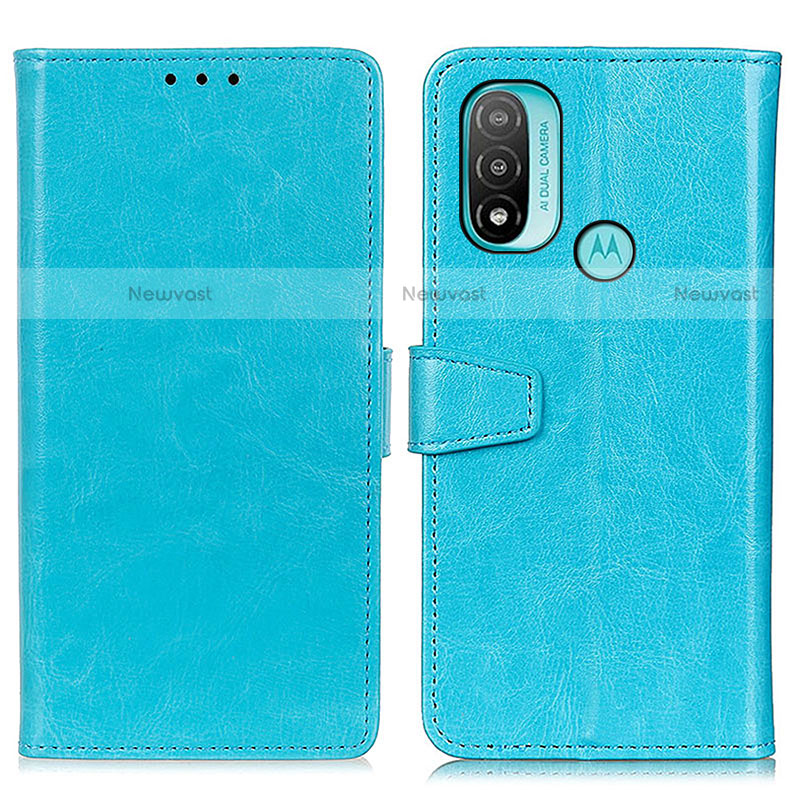 Leather Case Stands Flip Cover Holder A06D for Motorola Moto E30 Sky Blue