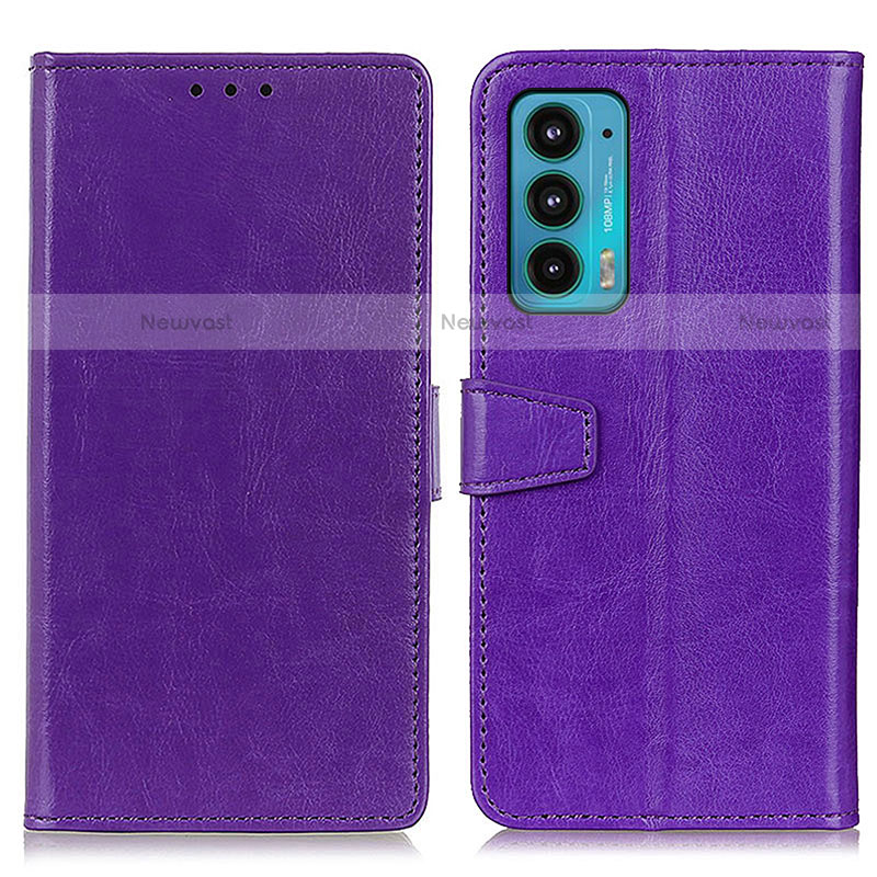 Leather Case Stands Flip Cover Holder A06D for Motorola Moto Edge 20 5G Purple