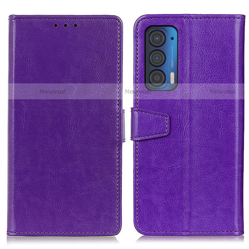 Leather Case Stands Flip Cover Holder A06D for Motorola Moto Edge (2021) 5G Purple