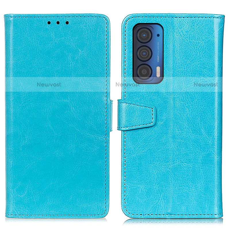 Leather Case Stands Flip Cover Holder A06D for Motorola Moto Edge (2021) 5G Sky Blue