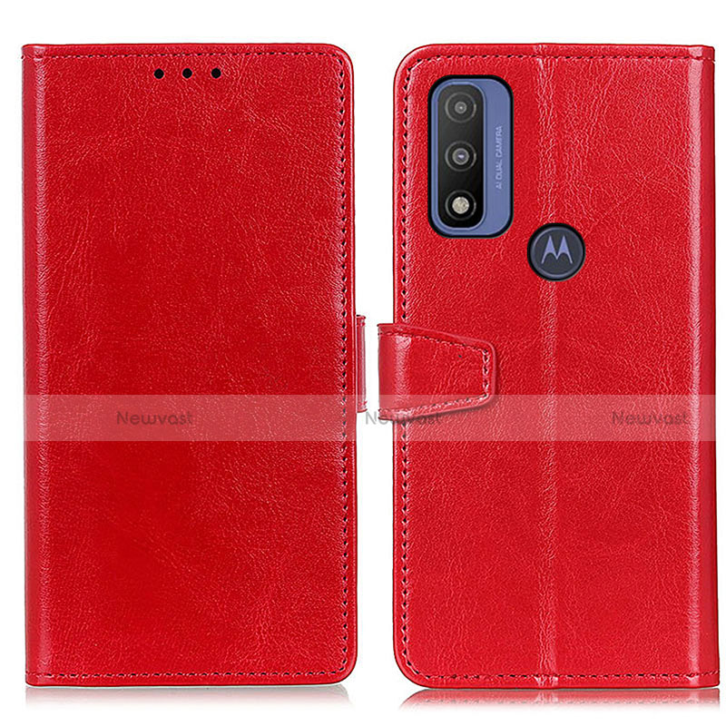 Leather Case Stands Flip Cover Holder A06D for Motorola Moto G Pure Red