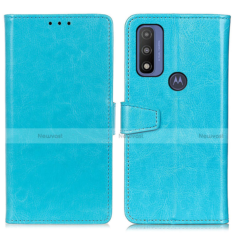 Leather Case Stands Flip Cover Holder A06D for Motorola Moto G Pure Sky Blue