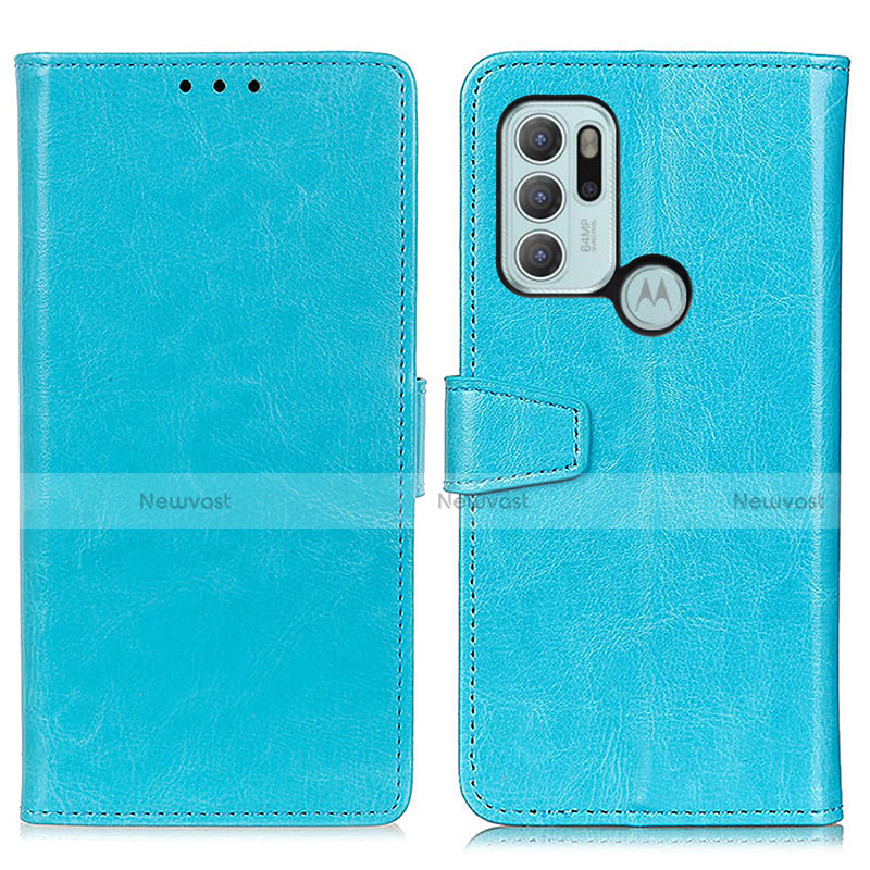 Leather Case Stands Flip Cover Holder A06D for Motorola Moto G60s Sky Blue