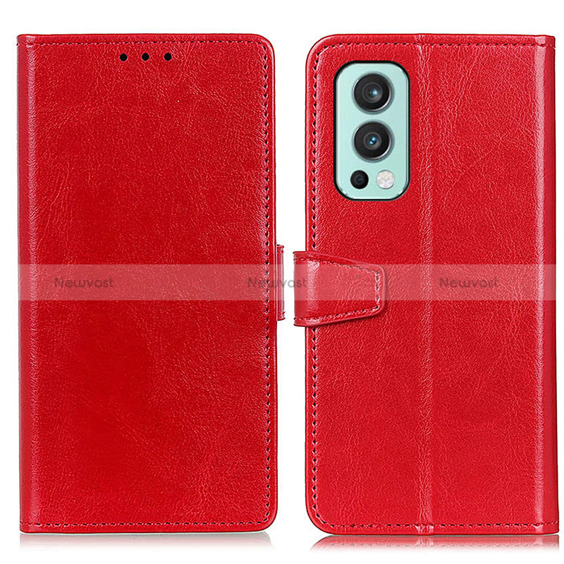 Leather Case Stands Flip Cover Holder A06D for OnePlus Nord 2 5G Red