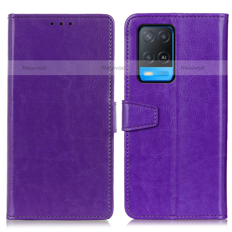 Leather Case Stands Flip Cover Holder A06D for Oppo A54 4G Purple