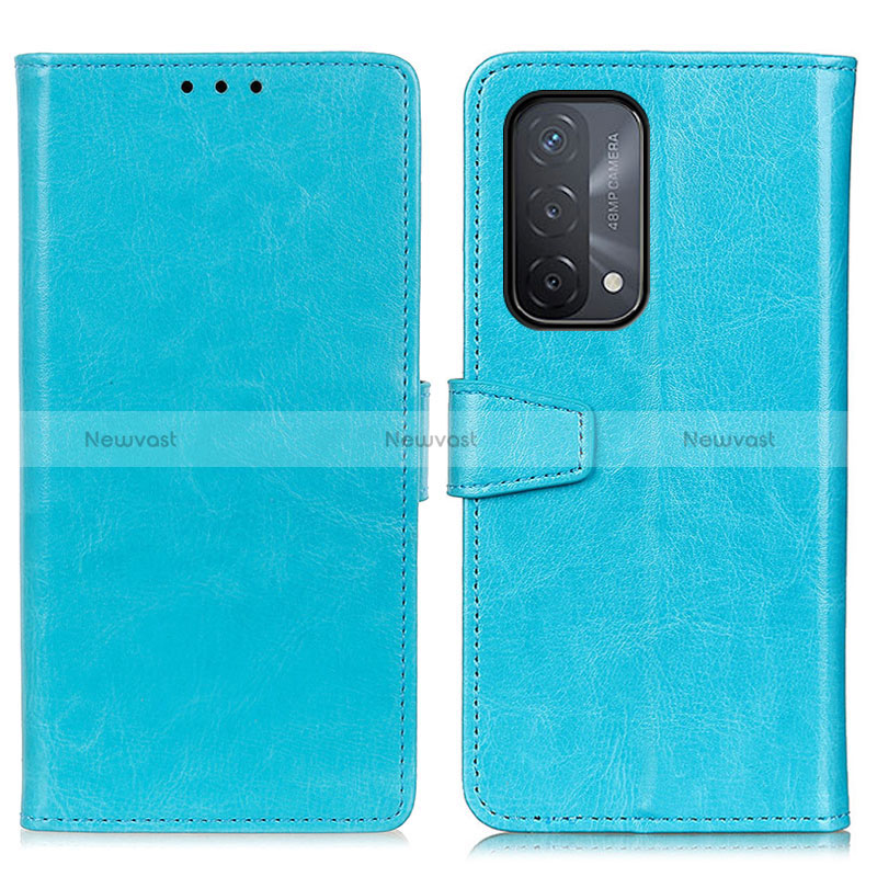 Leather Case Stands Flip Cover Holder A06D for Oppo A54 5G Sky Blue