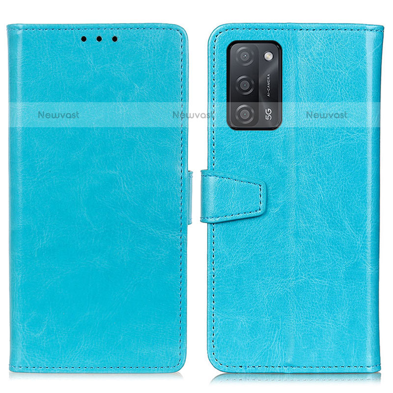 Leather Case Stands Flip Cover Holder A06D for Oppo A55 5G Sky Blue