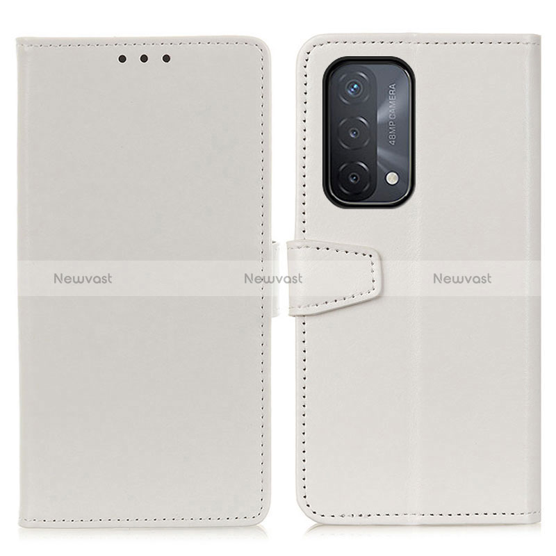 Leather Case Stands Flip Cover Holder A06D for Oppo A74 5G White