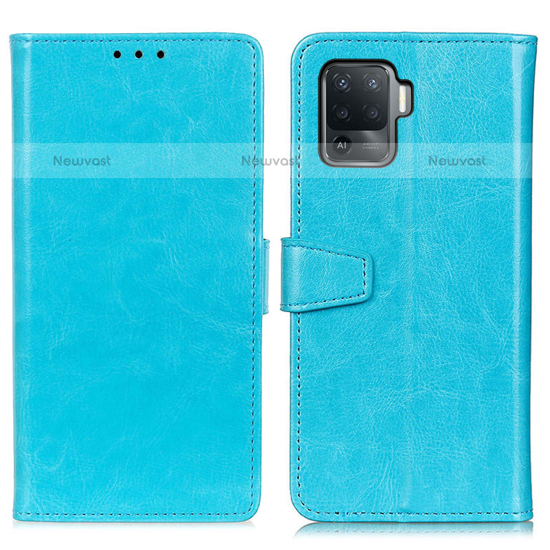 Leather Case Stands Flip Cover Holder A06D for Oppo F19 Pro Sky Blue