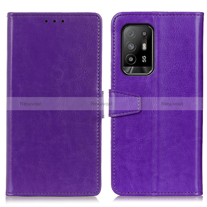 Leather Case Stands Flip Cover Holder A06D for Oppo Reno5 Z 5G Purple