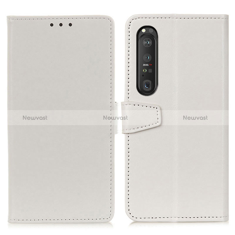 Leather Case Stands Flip Cover Holder A06D for Sony Xperia 1 III White