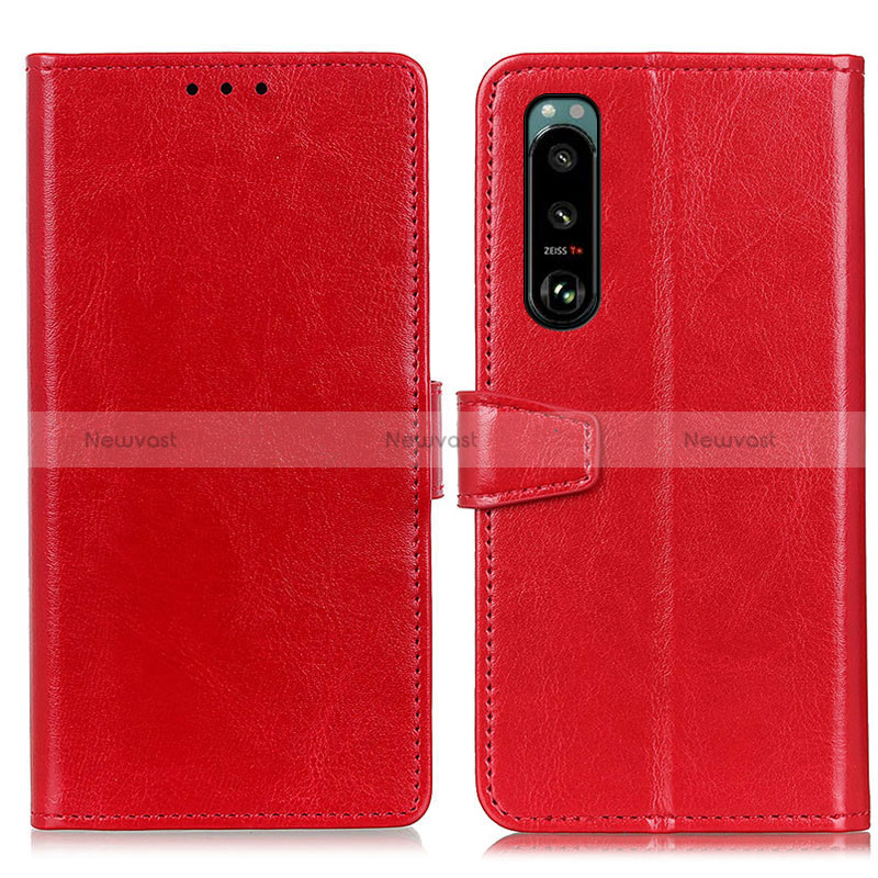 Leather Case Stands Flip Cover Holder A06D for Sony Xperia 5 III SO-53B Red