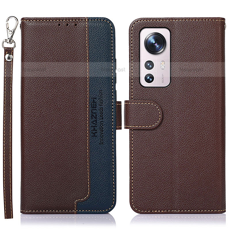 Leather Case Stands Flip Cover Holder A06D for Xiaomi Mi 12 Lite 5G Brown