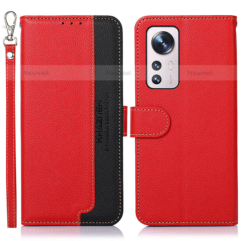 Leather Case Stands Flip Cover Holder A06D for Xiaomi Mi 12 Lite 5G Red