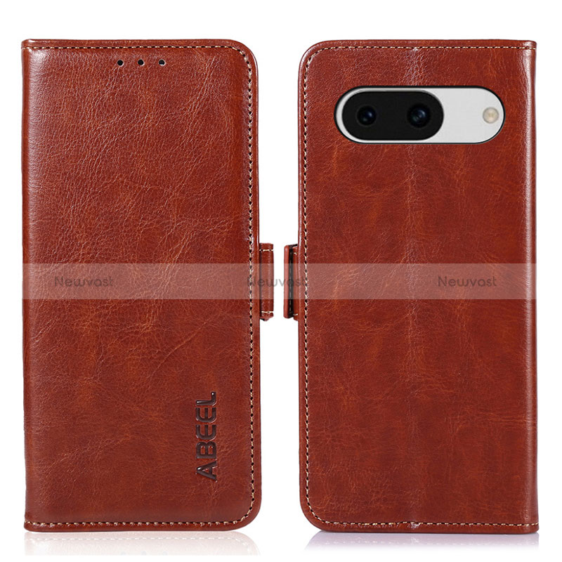 Leather Case Stands Flip Cover Holder A07D for Google Pixel 8a 5G Brown