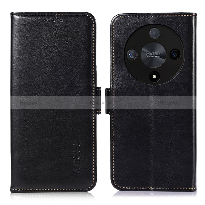 Leather Case Stands Flip Cover Holder A07D for Huawei Honor X9b 5G Black