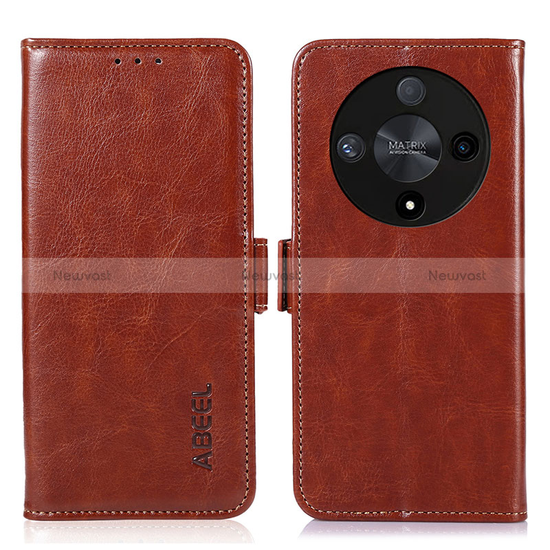 Leather Case Stands Flip Cover Holder A07D for Huawei Honor X9b 5G Brown