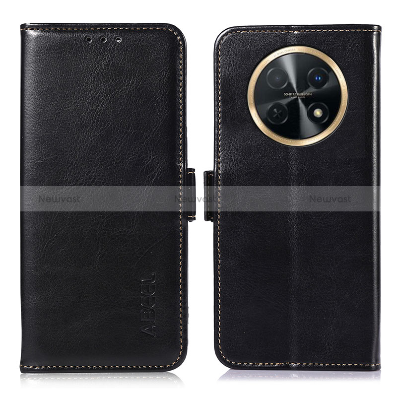 Leather Case Stands Flip Cover Holder A07D for Huawei Nova Y91 Black